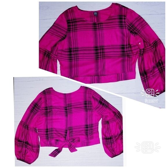 Wild Fable Flannel Tie Waist Crop Top - Picture 2 of 5